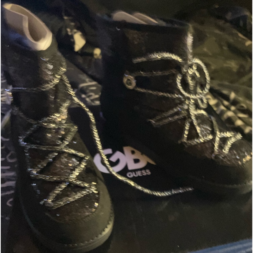 GBG Guess Black Booties with Silver laces new in box